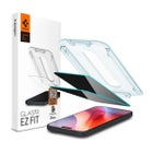 Spigen GLAS.tR ez FIT iPhone 16 Pro / 17 / 17 Pro panssarilasi, Yksityissuoja asennusapurilla (2-pack)