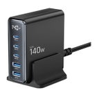 Tech-Protect DC140W-GAN 5-port 2xUSB-A, 3xUSB-C -latausasema, Musta