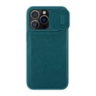 Nillkin Qin PRO iPhone 14 Pro Max Plain Leather -kuoret kamerasuojalla, Vihre&auml;