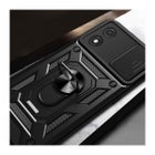 Motorola E13 suojakuoret kamerasuojalla ja sormuksella, Musta