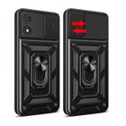 Motorola E13 suojakuoret kamerasuojalla ja sormuksella, Musta