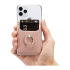 Korttikotelo kahdella korttipaikalla ja otesormuksella, RFID-suojaus, Vaaleanpunainen glitter