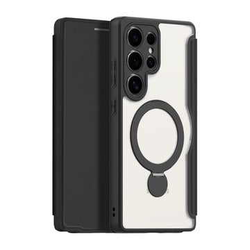 Dux Ducis MagSafe Skin-X Pro Galaxy S25 Ultra 5G -lompakkokotelo, Jalustalla, musta