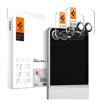 Spigen Optik.tr ez Fit Camera Protector Galaxy Z Flip7 / Flip8 5G -panssarilasi takakameroille, Mustilla kehyksill&auml; (2-pack)