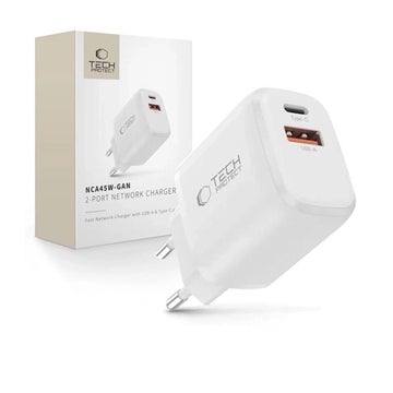 Tech-Protect NCA45W-GAN2 QC -verkkolaturi, Valkoinen