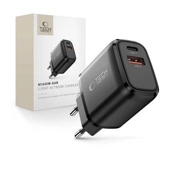 Tech-Protect NCA45W-GAN2 QC -verkkolaturi, Musta