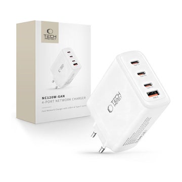 Tech-Protect NC120W-GAN4 QC 4-porttinen verkkolaturi, Valkoinen