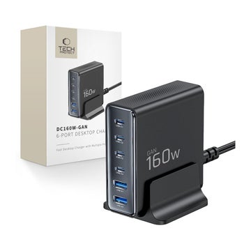 Tech-Protect DC160W-GAN 6-port 2xUSB-A, 4xUSB-C -latausasema, Musta