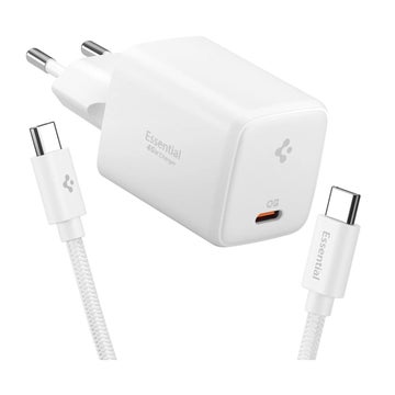 Spigen EE451EU 45W Essential -verkkovirtalaturi ja USB-C -kaapeli, Valkoinen