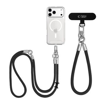 Tech-Protect C10S Rope Crossbody -kaulanauha ja rannehihna, Musta/harmaa