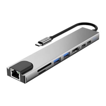 Tech-Protect HB09 USB-C / USB-A / HDMI / SD / RJ45 / PD100W -telakka, Harmaa