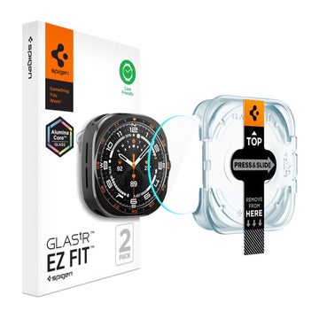 Spigen GLAS.tR ez Fit AluminaCore Galaxy Watch Ultra2 panssarilasi asennusapurilla, Kirkas (2-pack)