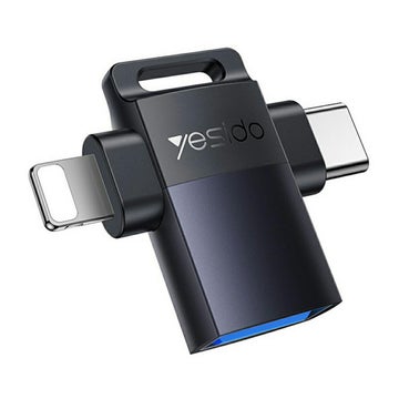 Yesido GS35 Lightning & USB-C / USB-A -adapteri, Harmaa