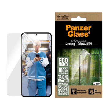PanzerGlass Galaxy S25 5G Matrix Hybrid Glass -suojakalvo, Kirkas asennusapurilla