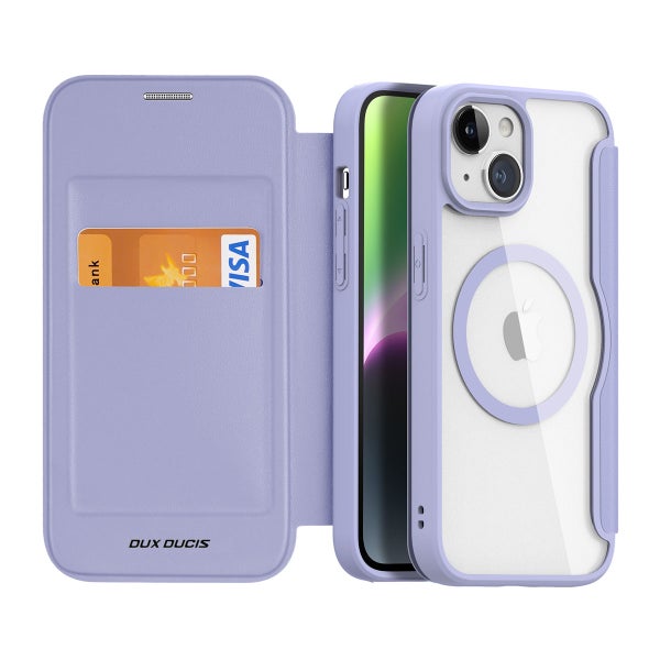 Dux Ducis Skin-X Pro iPhone 15 MagSafe-lompakkokotelo, Violetti