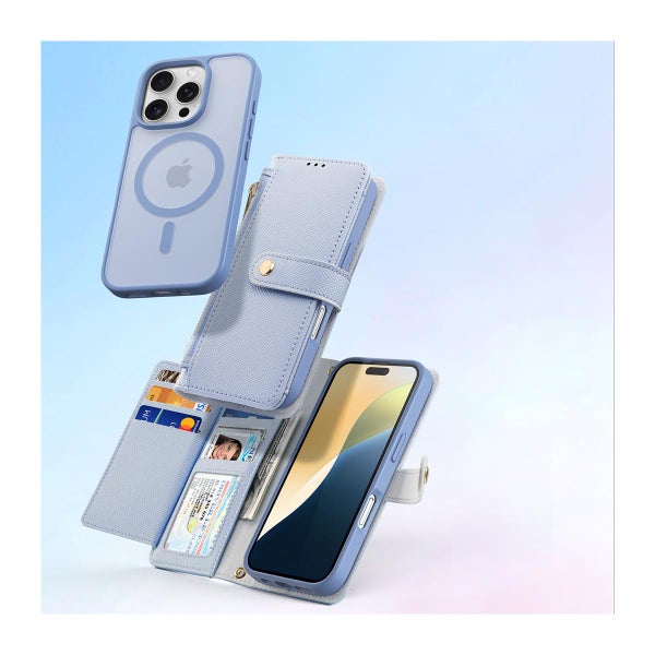 Dux Ducis Lawa iPhone 16 Pro lompakkokuoret irrotettavalla magneettikuorella, Vaaleansininen