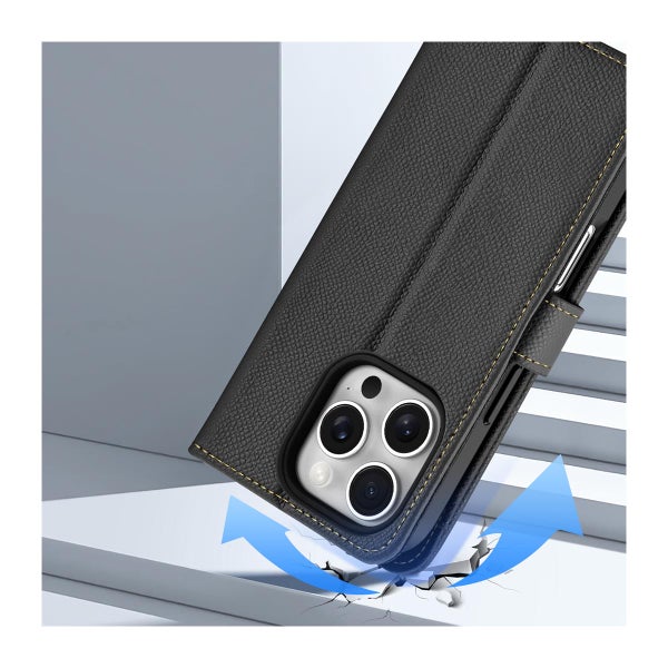 Dux Ducis Lawa iPhone 16 Pro Max lompakkokuoret irrotettavalla magneettikuorella, Musta