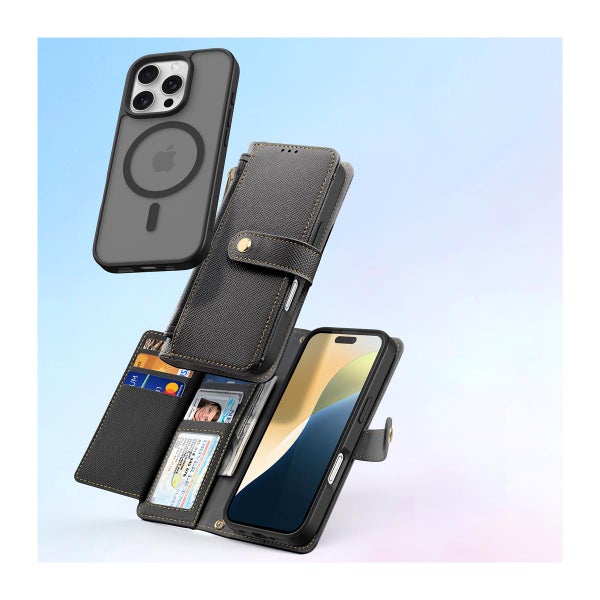 Dux Ducis Lawa iPhone 16 Pro Max lompakkokuoret irrotettavalla magneettikuorella, Musta