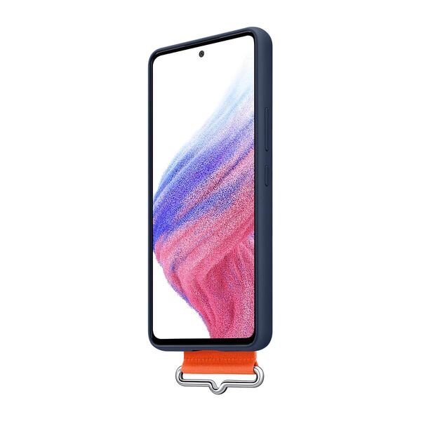 Samsung Galaxy A53 5G Silicone Cover with Strap -suojakuori, Navy
