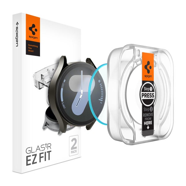 Spigen GLAS.tR ez FIT Galaxy Watch7 44 mm panssarilasi asennusapurilla, Kirkas (2-pack)
