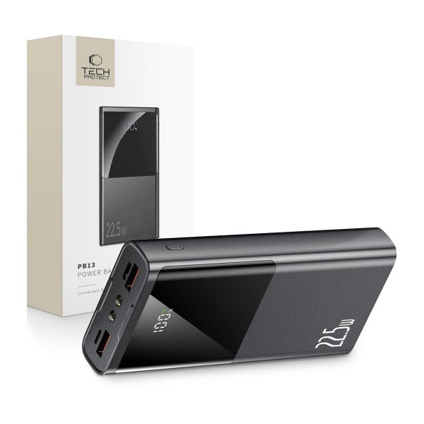 Tech-Protect PB13 20000mAh 22.5W -varavirtal&auml;hde, Harmaa