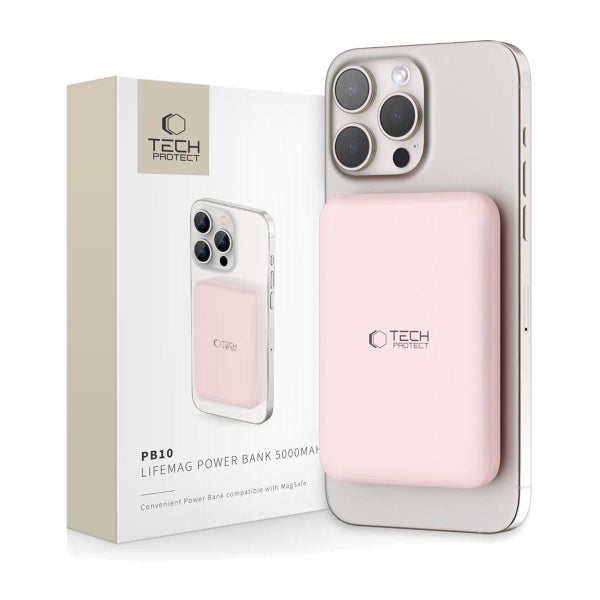 Tech-Protect PB10 5000mAh -langaton MagSafe-varavirtal&auml;hde, Pinkki