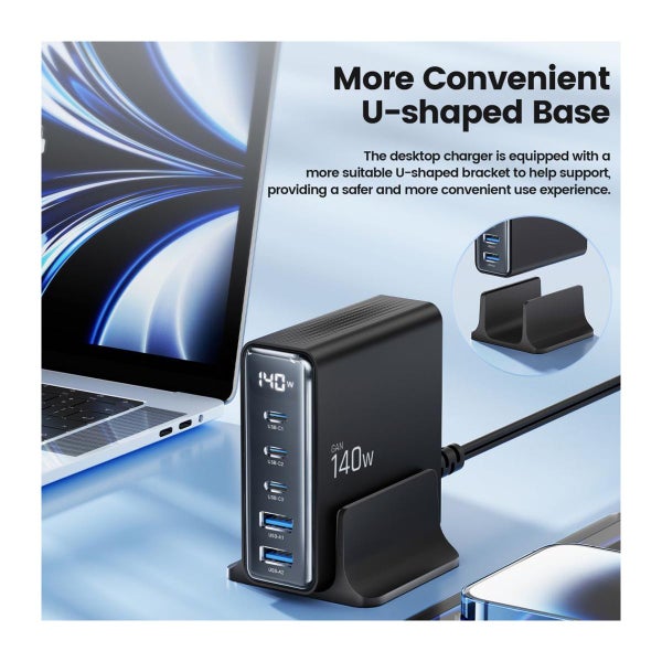 Tech-Protect DC140W-GAN 5-port 2xUSB-A, 3xUSB-C -latausasema, Musta