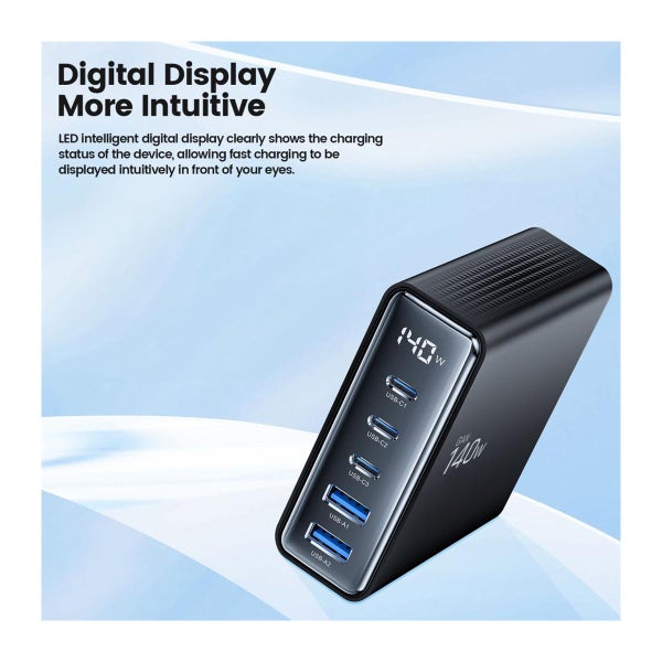 Tech-Protect DC140W-GAN 5-port 2xUSB-A, 3xUSB-C -latausasema, Musta