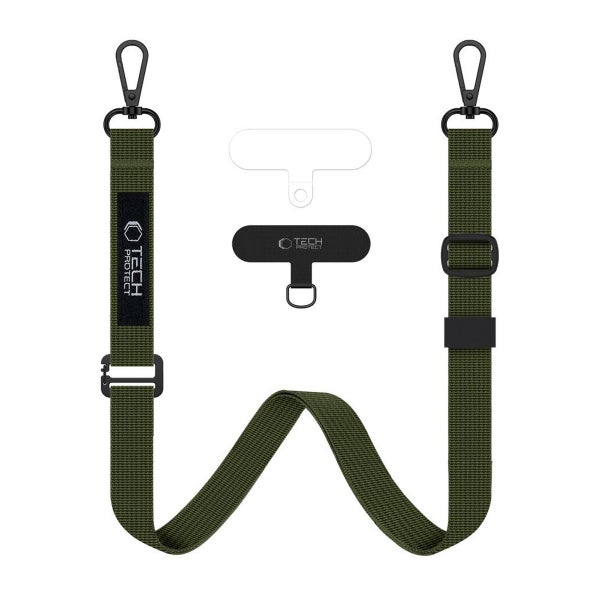 Tech-Protect C6S Rope Crossbody -kaulanauha ja rannehihna, Tummanvihre&auml;
