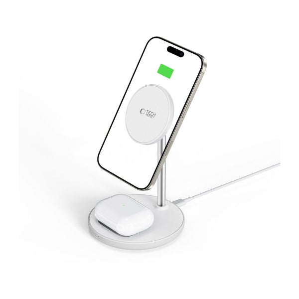 Tech-Protect QI15W-A39 2-in-1 MagSafe-latausteline, Valkoinen
