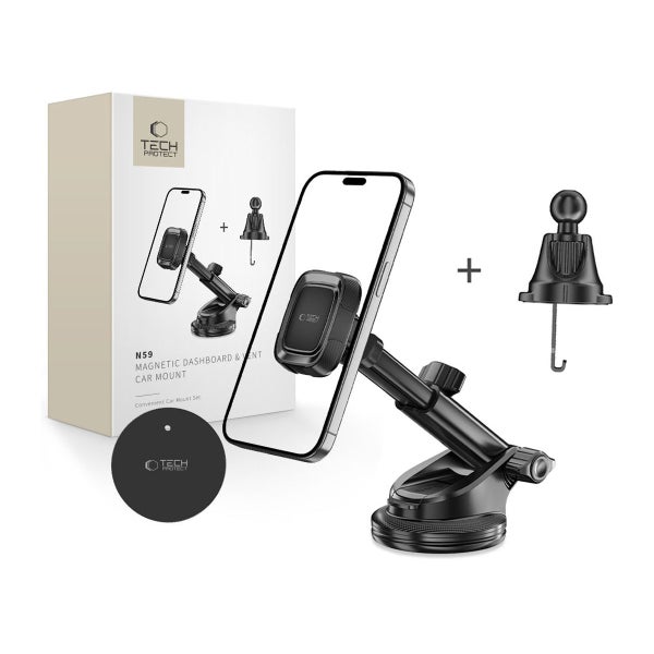 Tech-Protect N59 magneettinen autoteline, Kojelautaan & tuuletusritil&auml;&auml;n, musta