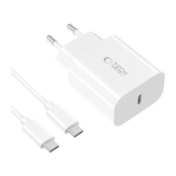 Tech-Protect NC20W PD USB-C -verkkolaturi ja latauskaapeli, Valkoinen