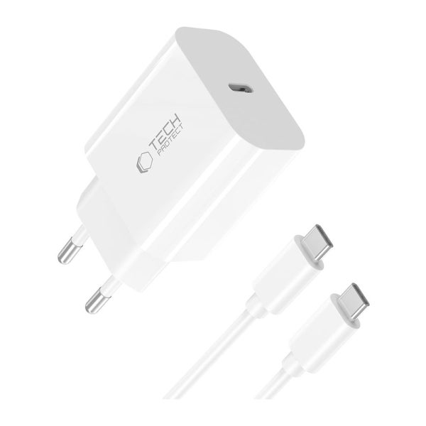 Tech-Protect NC20W PD USB-C -verkkolaturi ja latauskaapeli, Valkoinen