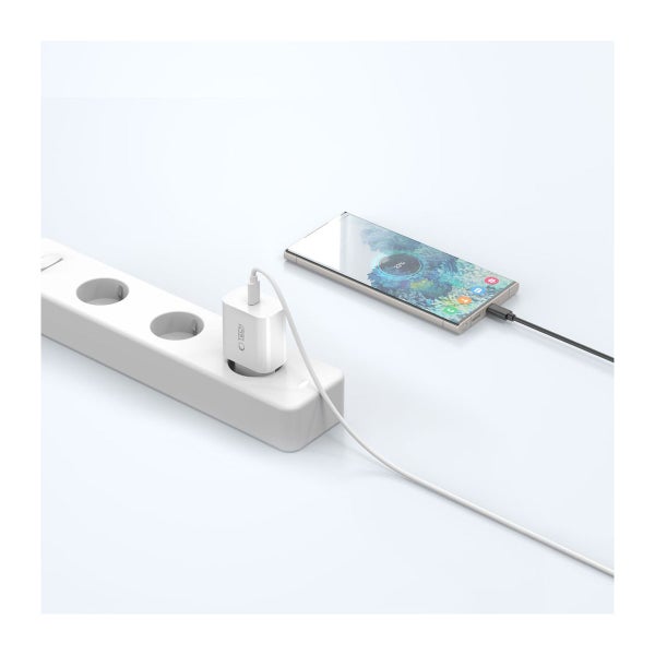 Tech-Protect NC20W PD USB-C -verkkolaturi ja latauskaapeli, Valkoinen