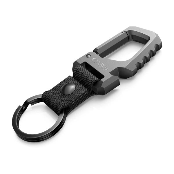 Tech-Protect Slidelock Carabiner -avaimenper&auml;, Harmaa