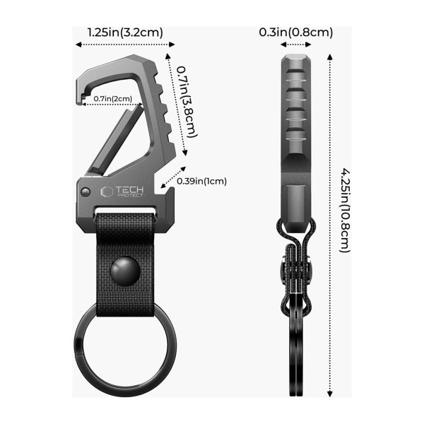 Tech-Protect Slidelock Carabiner -avaimenper&auml;, Harmaa