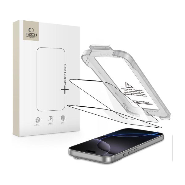 Tech-Protect Quick Set+ iPhone 17 Pro Max -panssarilasi asennustelineell&auml;, Musta (2-pack)