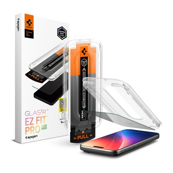 Spigen GLAS.tR ez FIT Pro iPhone 16 Pro / 17 / 17 Pro panssarilasi, Yksityissuoja asennusapurilla