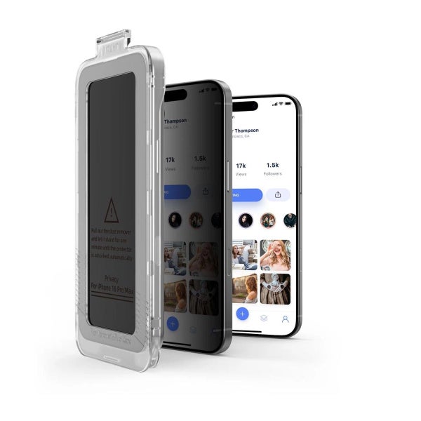 Tech-Protect Quick Set+ iPhone 13 / 13 Pro / 14 / 16e / 17e -panssarilasi asennustelineell&auml;, Yksityissuoja (2-pack)