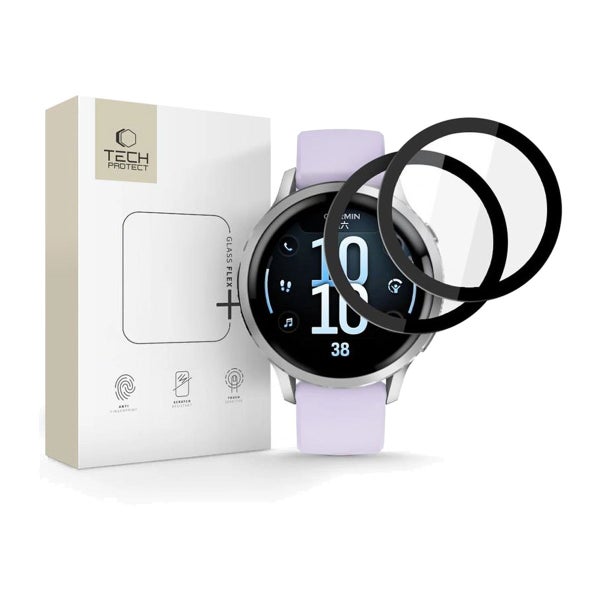 Tech-Protect Glass Flex Garmin Venu 4 (41 mm) -hybridilasi, Musta (2-pack)