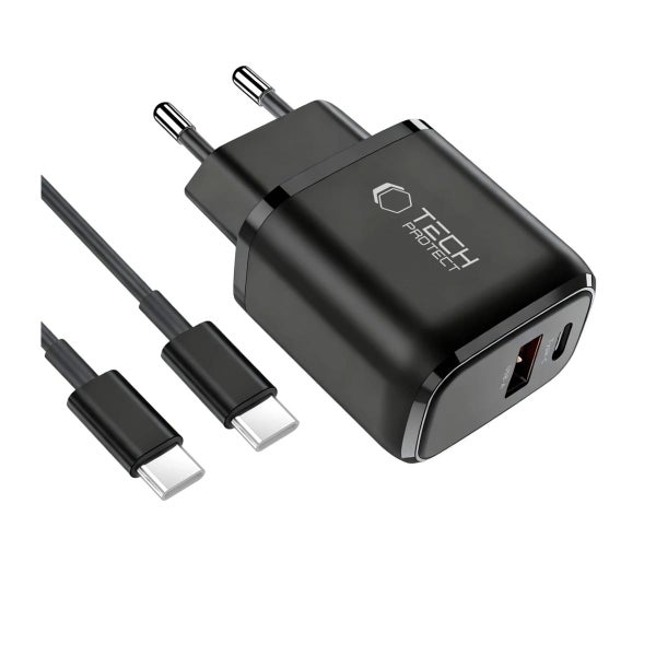 Tech-Protect NCA45W-GAN2 QC -verkkolaturi ja USB-C -kaapeli, Musta