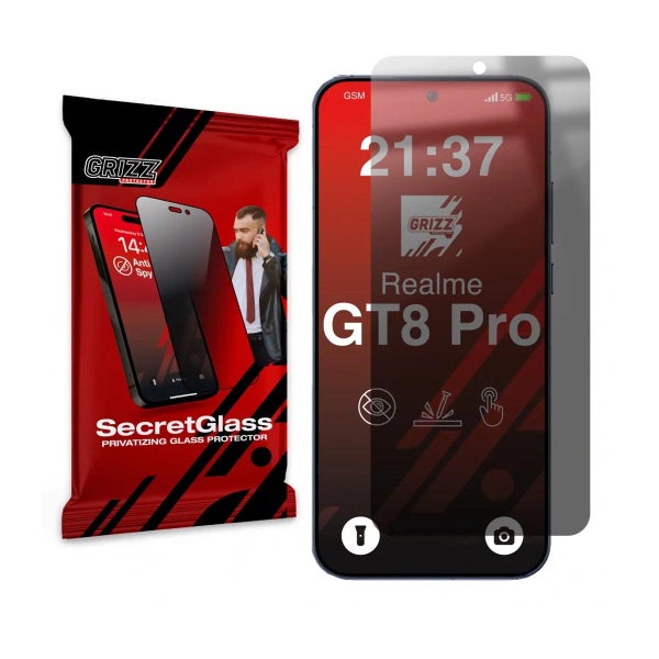 Grizz SecretGlass Realme GT 8 Pro 5G -hybridilasi, Yksityissuoja