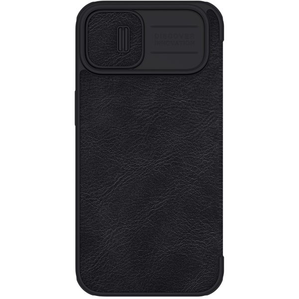 Nillkin Qin PRO iPhone 14 nahkaiset kuoret kamerasuojalla, Musta