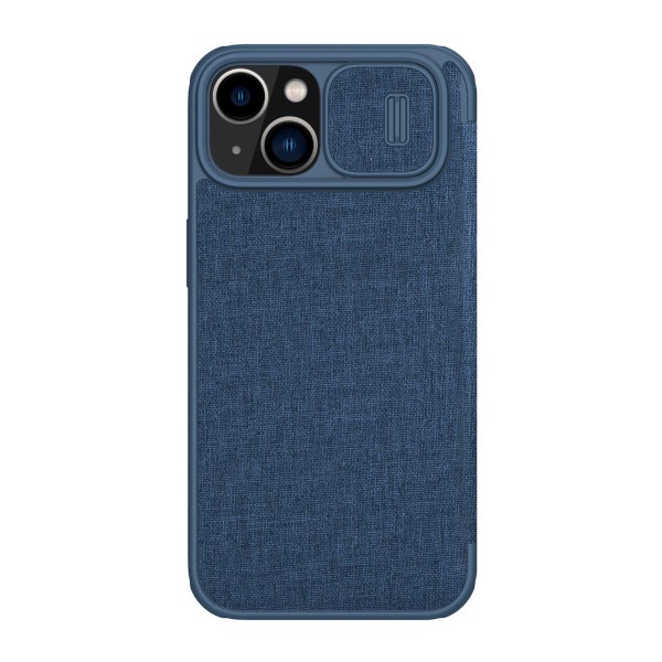 Nillkin Qin PRO iPhone 14 Plain Leather -kuoret kamerasuojalla, Sininen