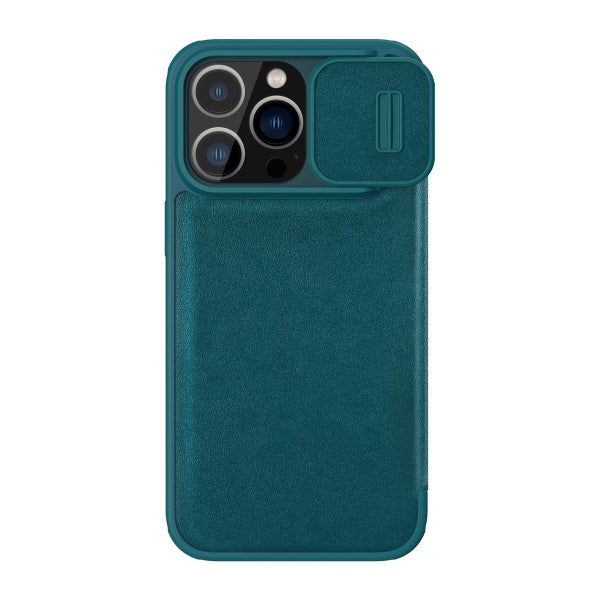 Nillkin Qin PRO iPhone 14 Pro Max Plain Leather -kuoret kamerasuojalla, Vihre&auml;