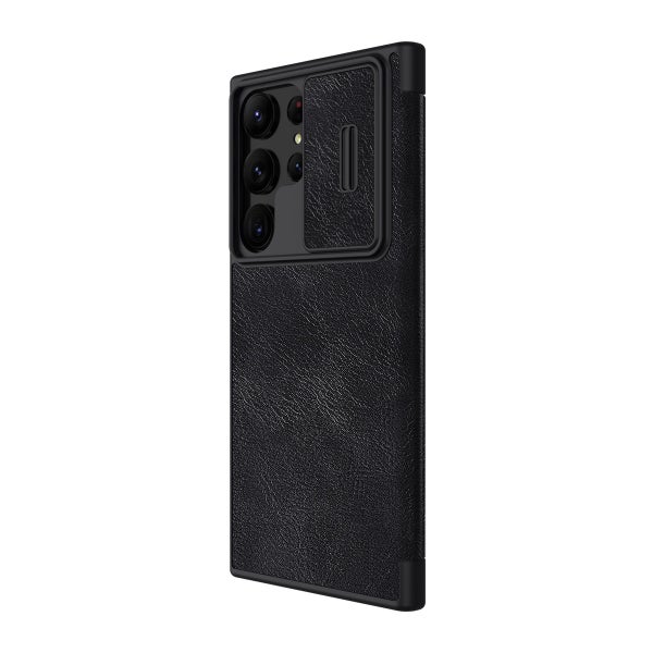Nillkin Qin PRO Galaxy S23 Ultra 5G nahkaiset kuoret kamerasuojalla, Musta
