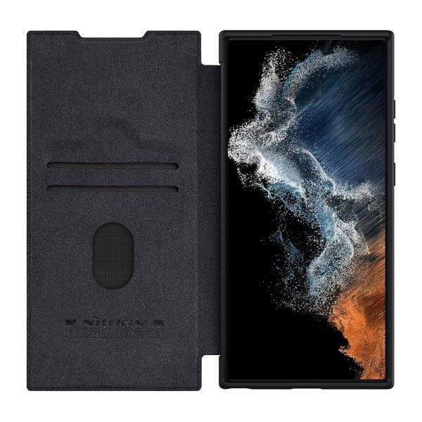 Nillkin Qin PRO Galaxy S23 Ultra 5G nahkaiset kuoret kamerasuojalla, Musta