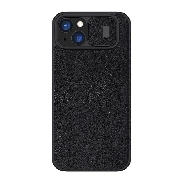 Nillkin Qin PRO iPhone 15 Plus nahkaiset kuoret kamerasuojalla, Musta