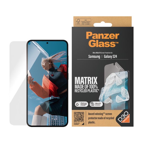 PanzerGlass Galaxy S24 5G Matrix Hybrid Glass -suojakalvo, Kirkas asennusapurilla