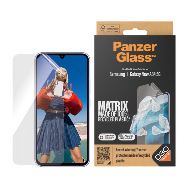 PanzerGlass Galaxy A35 5G Matrix Hybrid Glass -suojakalvo, Kirkas asennusapurilla